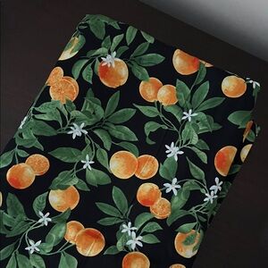 Black, Orange and Green Floral Citrus Fabric